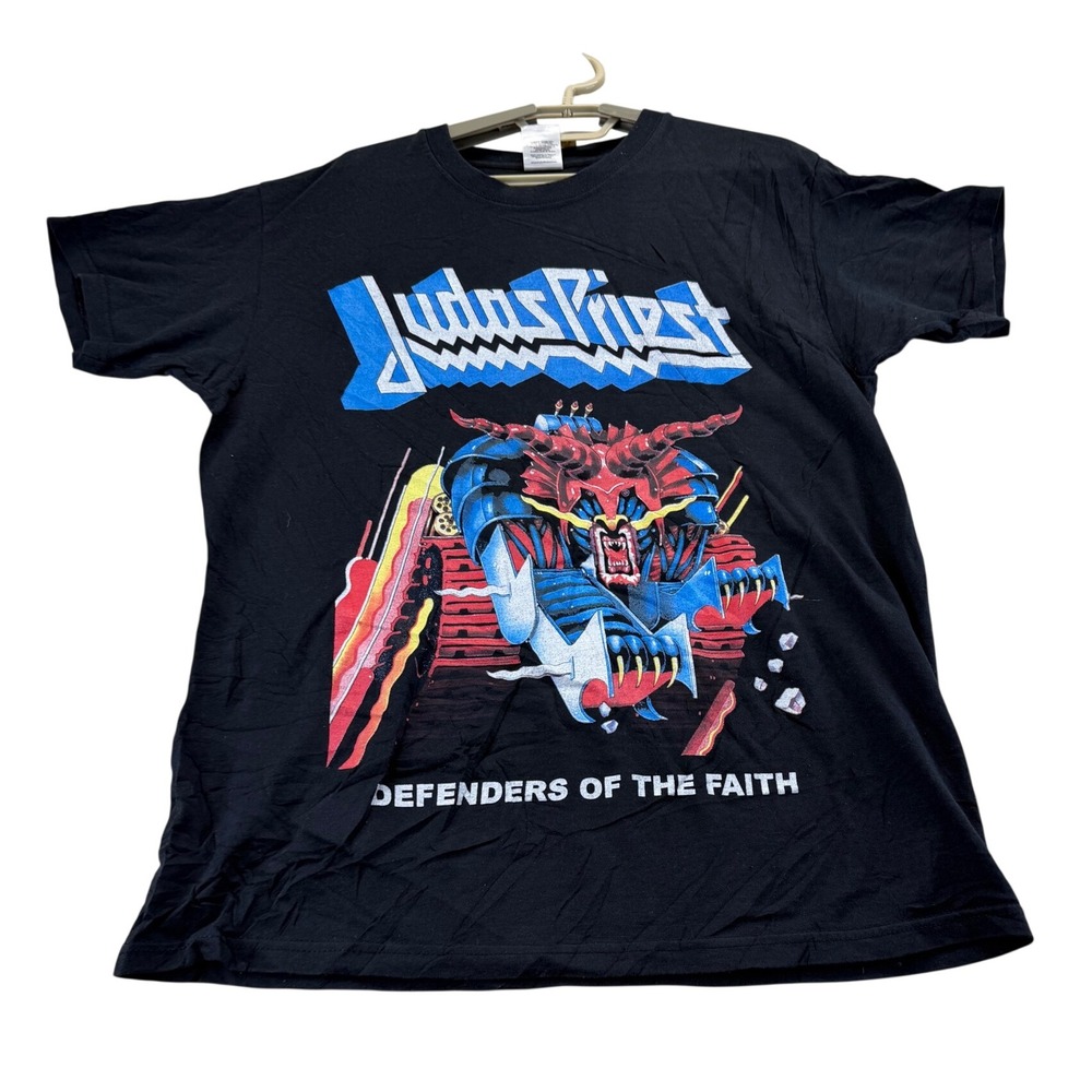Fruit of the Loom T-Shirt Mens L Black Judas Priest Defenders of the Faith Band